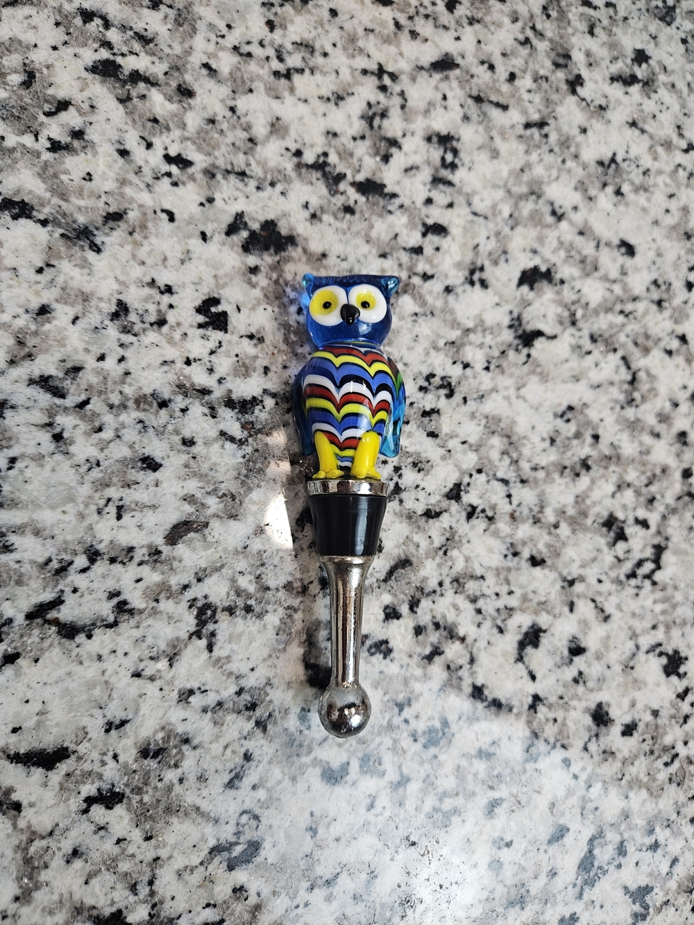 Colorful Murano Style Glass Owl Wine Stopper - Multi-Color